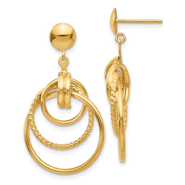14k Yellow Gold Circle Earrings Drop Dangle
