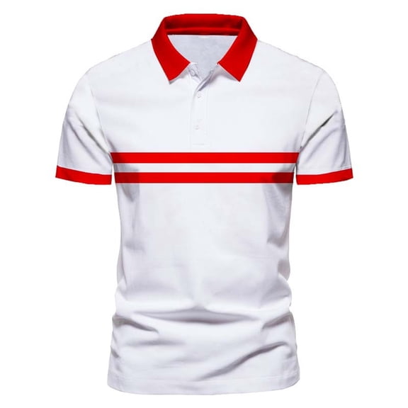 Telankuip Polo Shirts for Men Casual Button up Short Sleeve Slim Fitted Fashion Striped Print T Shirts Lightweight Cozy Breathable Workout Tops for Daily Wear Red XL