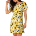 thumbnail image 2 of Fotbe Navy Blue Leaf Sunflower Bata de Dormir para Mujer con Estampado, Camisón de Algodón de Manga Corta, Ropa de Dormir Casual, 2 of 6