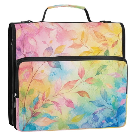 3 Ring Zipper Binder Stationery Organizer for Study Work Home Travel All-Purpose File Folder Storage Bag for Daily Document Organization Rainbow Gradient Autumn Leaves