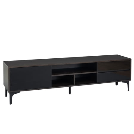 uhomepro TV Stand for TVs up to 70", Living Room Entertainment Center with RGB LED Lights and Storage Shelves Furniture, High Gloss TV Cabinet Console Table, Quick Assemble, Dark Brown+Black