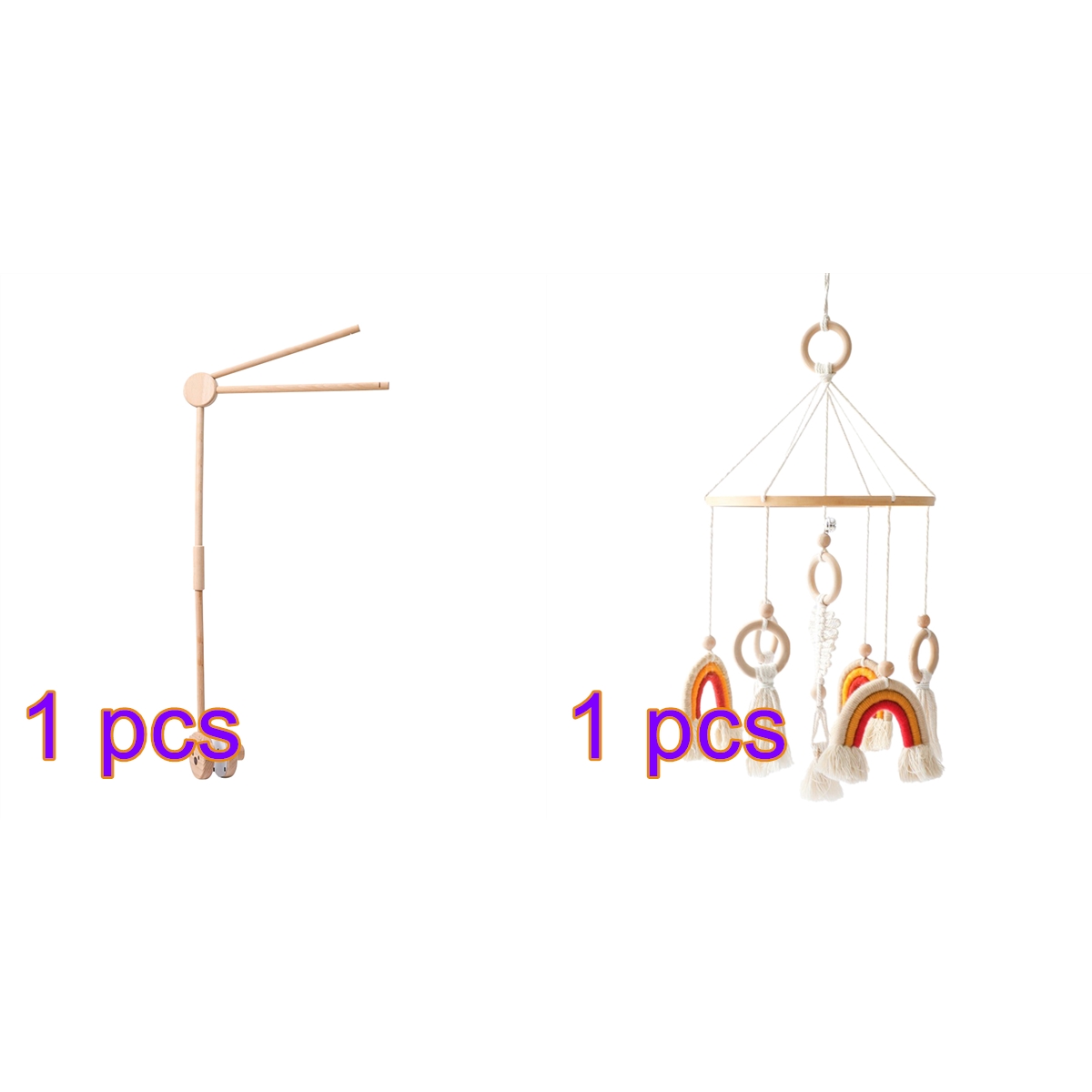 Rainbow Baby Crib Bell Mobile – Wooden Ring & Tassel Wind Chimes with Rotating Bell – Soothing Infant Sleep & Nursery Decor