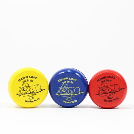 Grandpa Sam's Old Fashioned Wooden Yo-Yo by YoYoSam - Set of 3 (Blue/Red/Yellow)