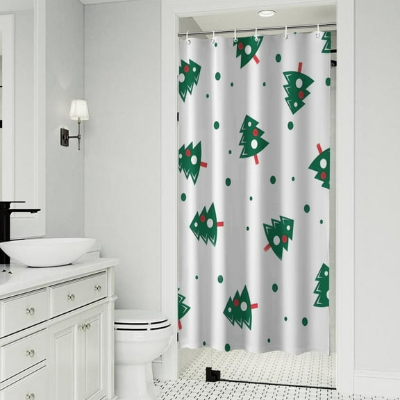 White Christmas Tree Pattern Shower Curtain 36"x72" ,Bathroom Decorative Shower Curtains Set with 12 Hooks,Modern Waterproof Washable Shower Curtain