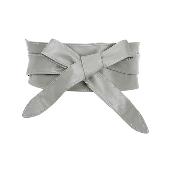 CINTURÓN ANCHO DE FAUX CUERO PARA MUJERES CON LAZO AUTODATADO PARA VESTIDOS 86.6x3.3" GRIS
