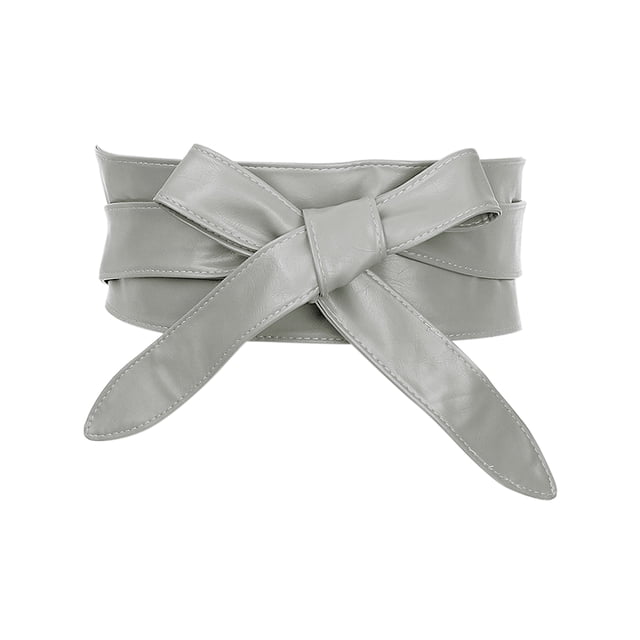 CINTURÓN ANCHO DE FAUX CUERO PARA MUJERES CON LAZO AUTODATADO PARA VESTIDOS 86.6x3.3" GRIS