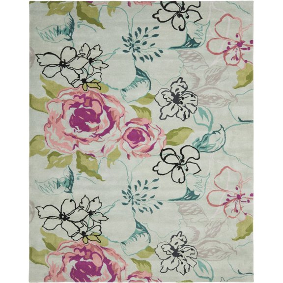 SAFAVIEH Wyndham Mira Floral Rose Wool Area Rug, Blue/Multi, 7' x 7' Square