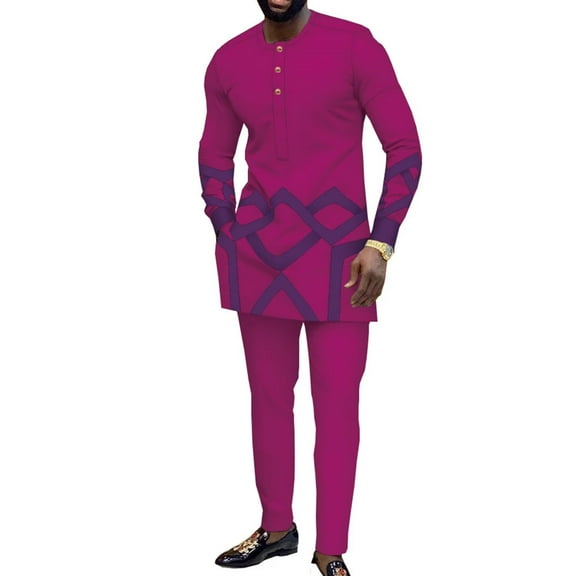 African Clothes for Men Dashiki Outfits Slim Fit Long Sleeve Top and Pant Set Attire Casual African Tracksuits WYN1669
