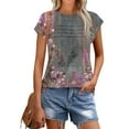 thumbnail image 2 of JTZGDY Boho Tops for Women Trendy 2025 Summer Cap Sleeve Ruched Pleated Crew Neck Tunic Blouse Dressy Casual Graphic T-Shirts Purple L, 2 of 9