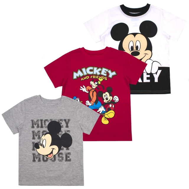 Camiseta Disney Mickey Mouse para niños, paquete de 3, manga corta