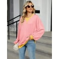 thumbnail image 4 of IWEMEK Women Long Sleeve Tops Casual Round Neck Sweatshirt Dressy Pink Cute Fall T Shirt Drop Shoulder Pullover, 4 of 7