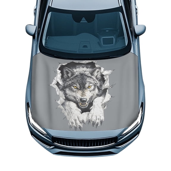 Uourmeti All Season Protection Car Hood Cover 59.05x39.37 in, 3D Angry Wolf Engine Shield, Swimsuit Fabric, Stretch Car Hood Cover Protector for Trucks Van SUV