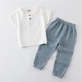 thumbnail image 6 of WOLLED 2PCS Toddler Baby Boys Girls Summer Solid Color Outfits Set Kids Short Sleeve Cotton Linen T-Shirt Tops Long Pants for 12M-8T, 6 of 9