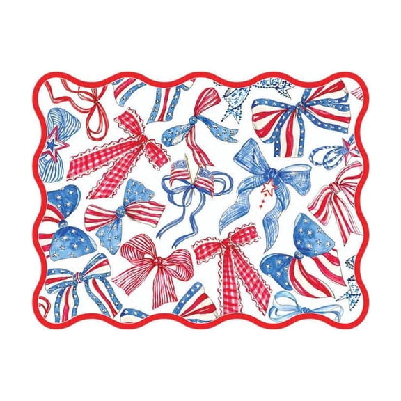 huayou 4th of July Patriotic Placemat, 13.4x13.4 Inch Red White Blue Bow Pattern Placemat, for Party, Kitchen, Dining Table, Farmhouse