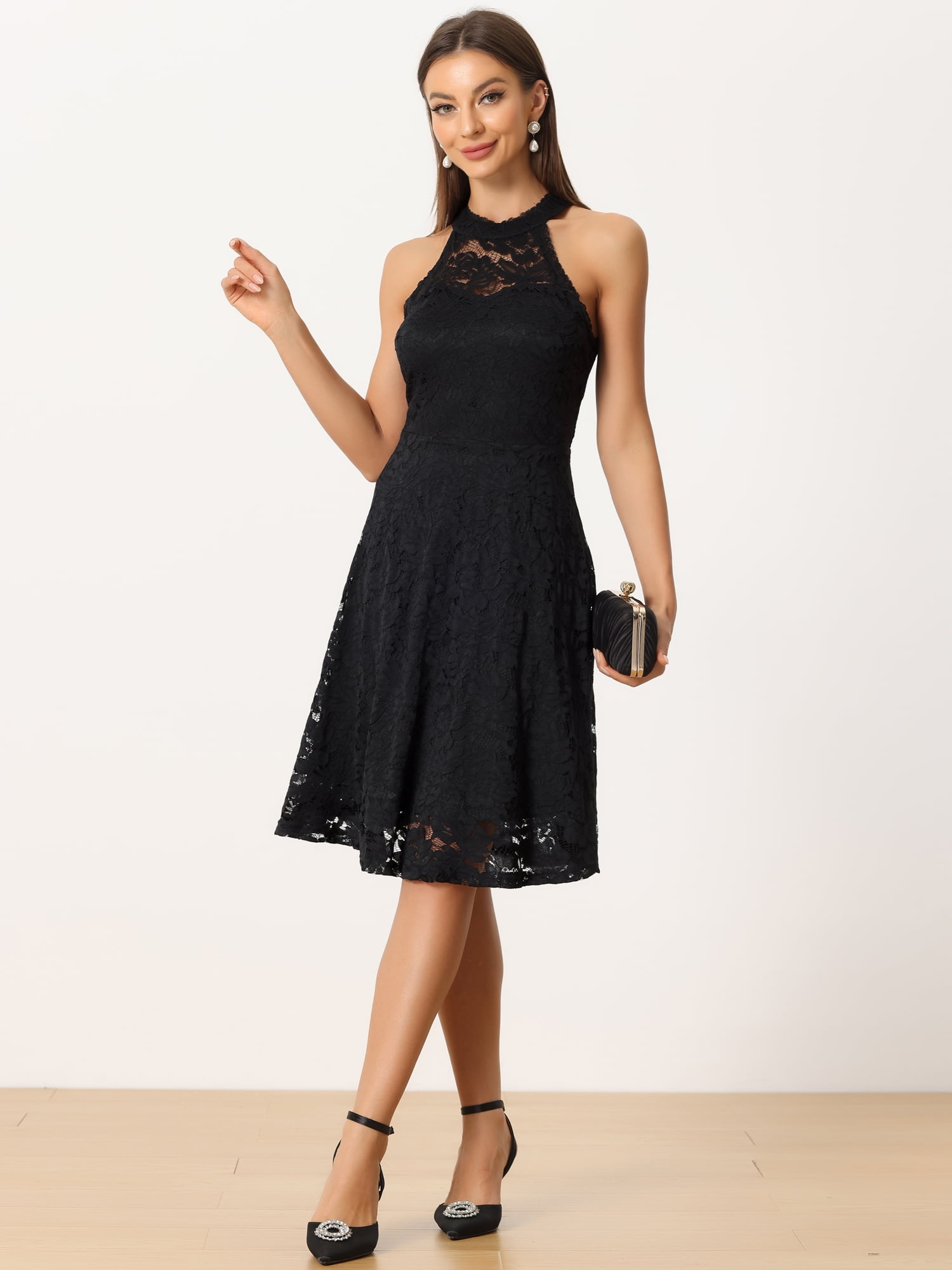 DARING DIVA Halter Neck Sleeveless Cocktail A-Line Dress S Black