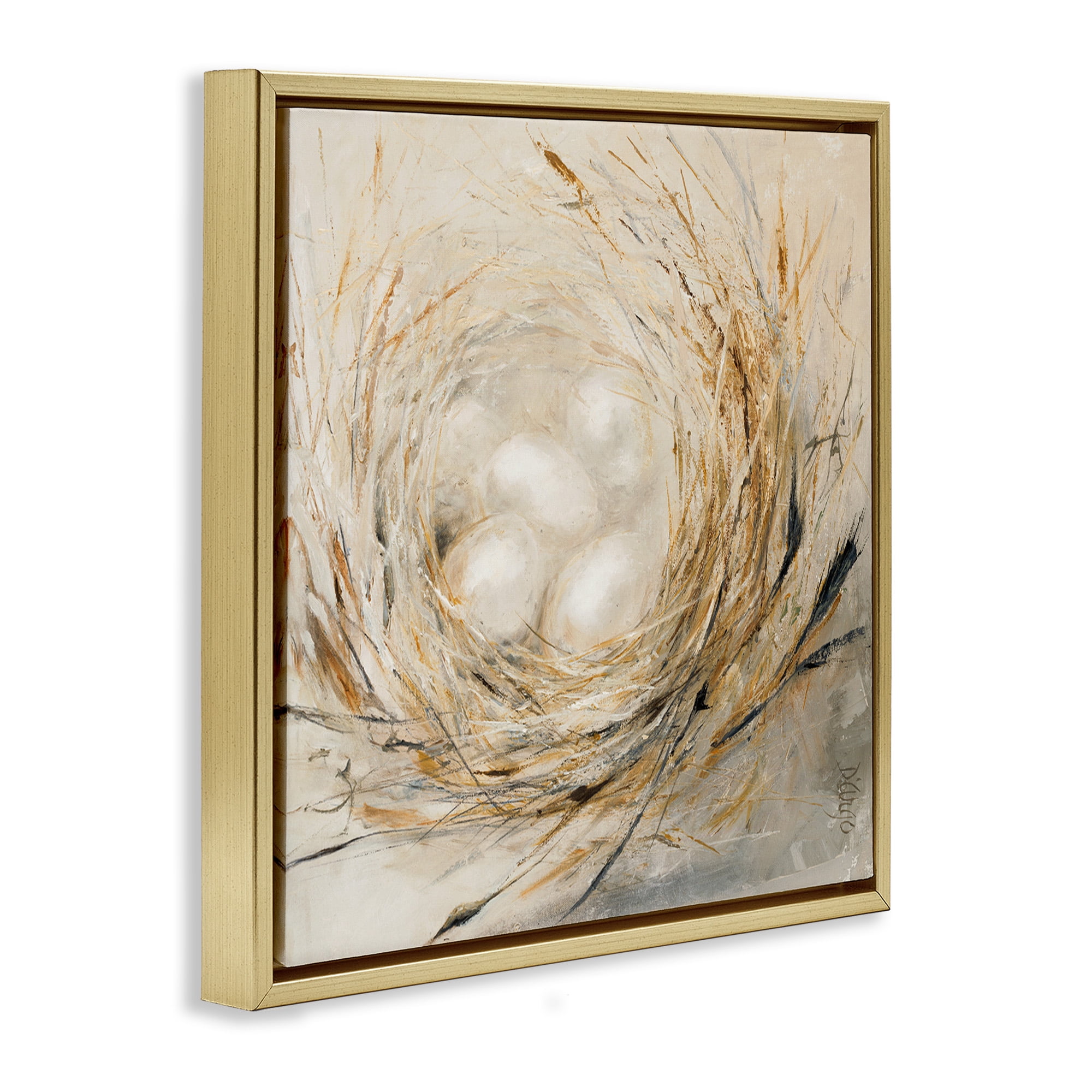 Stupell Industries Abstract Bird Egg Nest Animals & Insects Painting Gold Floater Framed Canvas Art Print Wall Art, 25 x 25