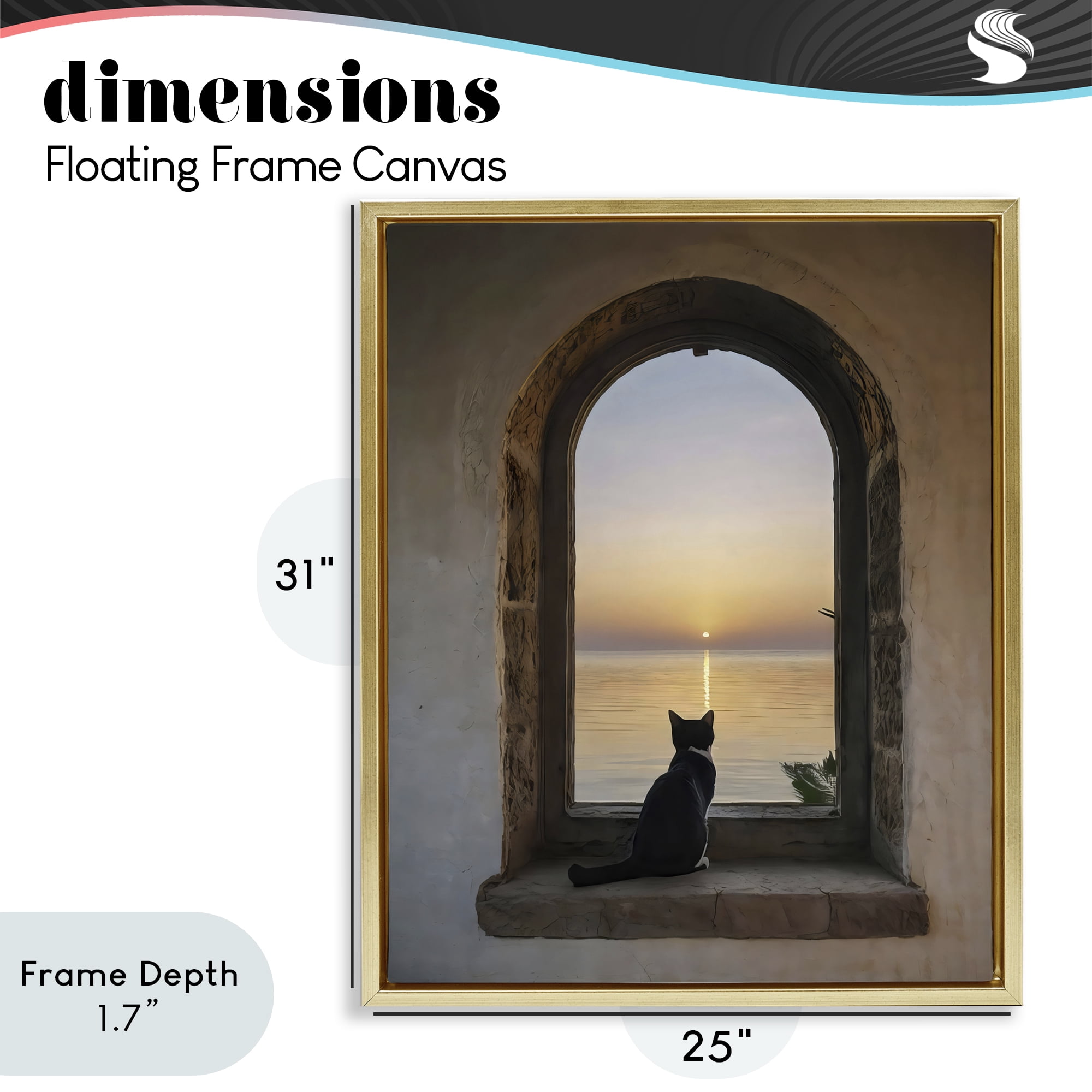 Stupell Industries Cat Overlooking Water at Sunset Gold Framed Floater Canvas Wall Art, design by Creative Studio