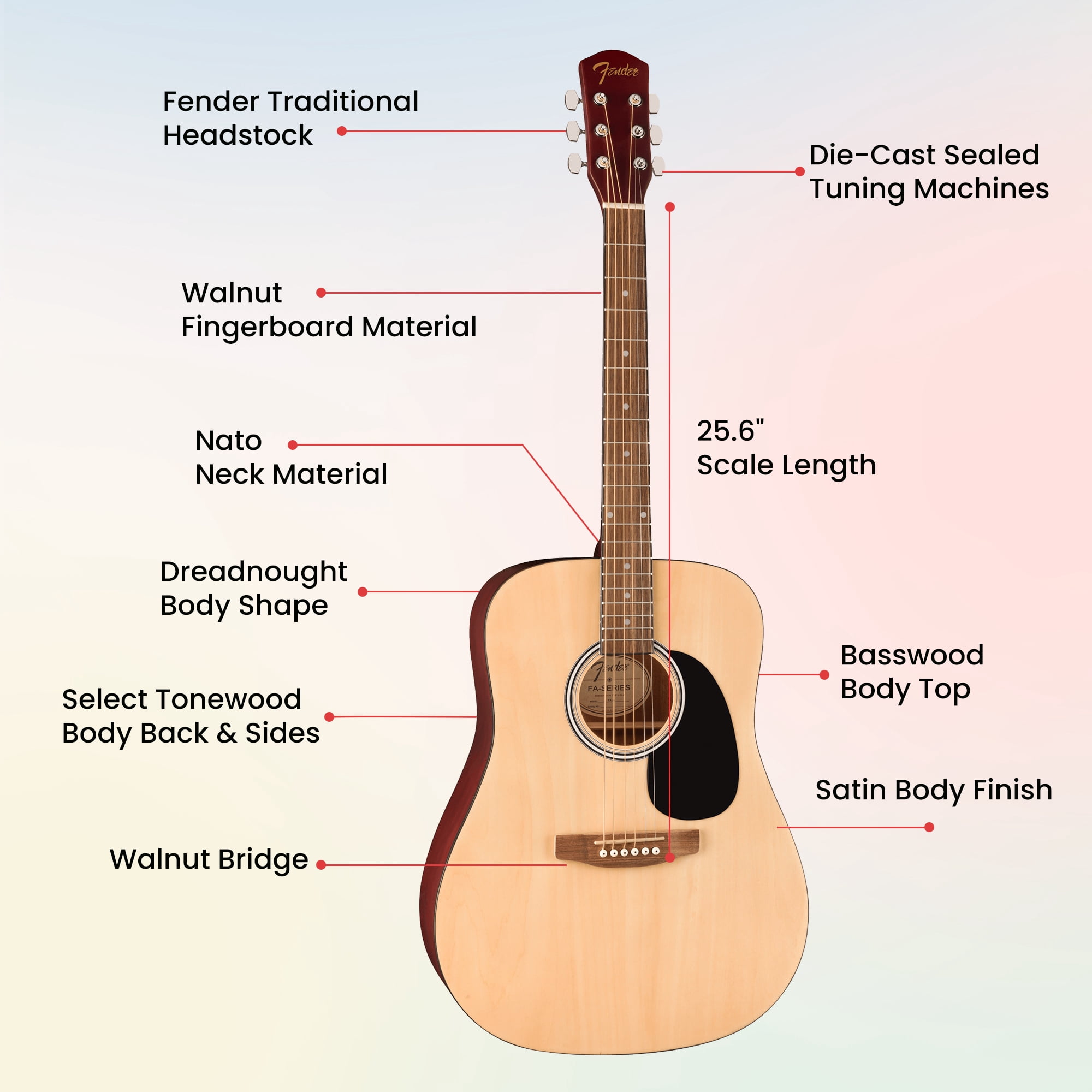 Fender FA Series Dreadnought Acoustic Guitar - Natural w/ Gig Bag