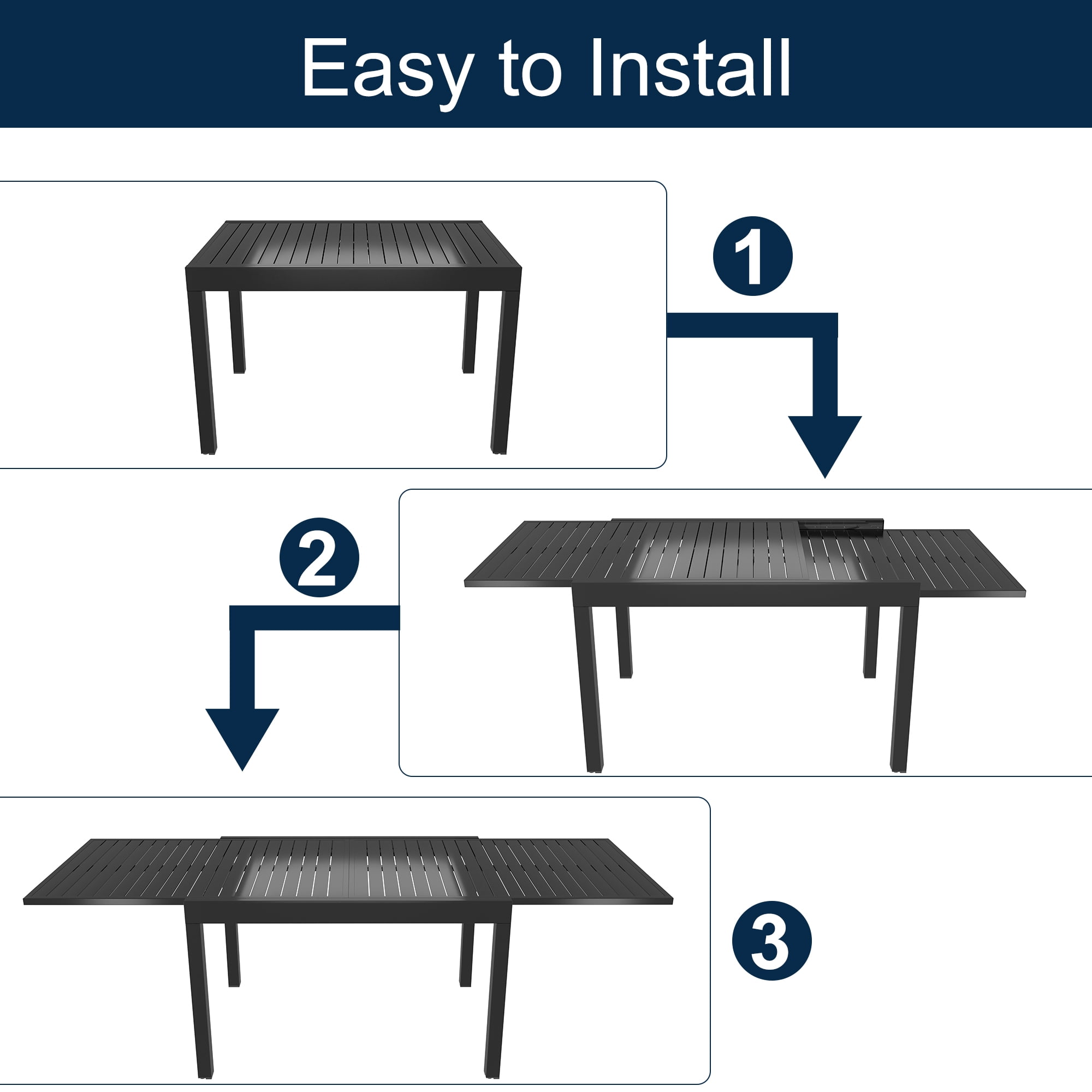 Square Aluminum Extendable Outdoor Dining Table35.4-in W x 53-106-in L