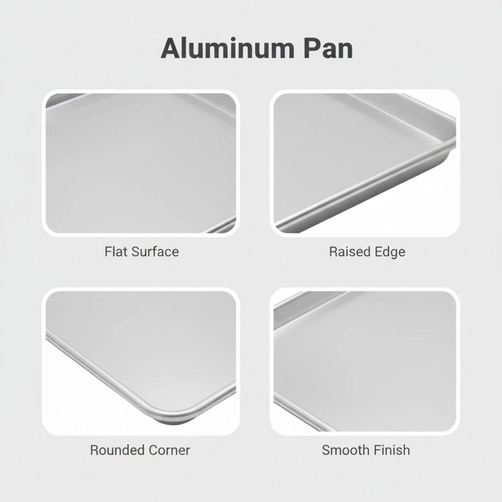 Aluminum Baking Sheet Pan, 9.6 x 13 in / 24.3 x 33 cm Commercial Aluminum Sheet Pan for Baking, Roasting, Toasting, Bun Pan with Flat Surface, Thick & Long-Lasting, Easy to Clean, Silver