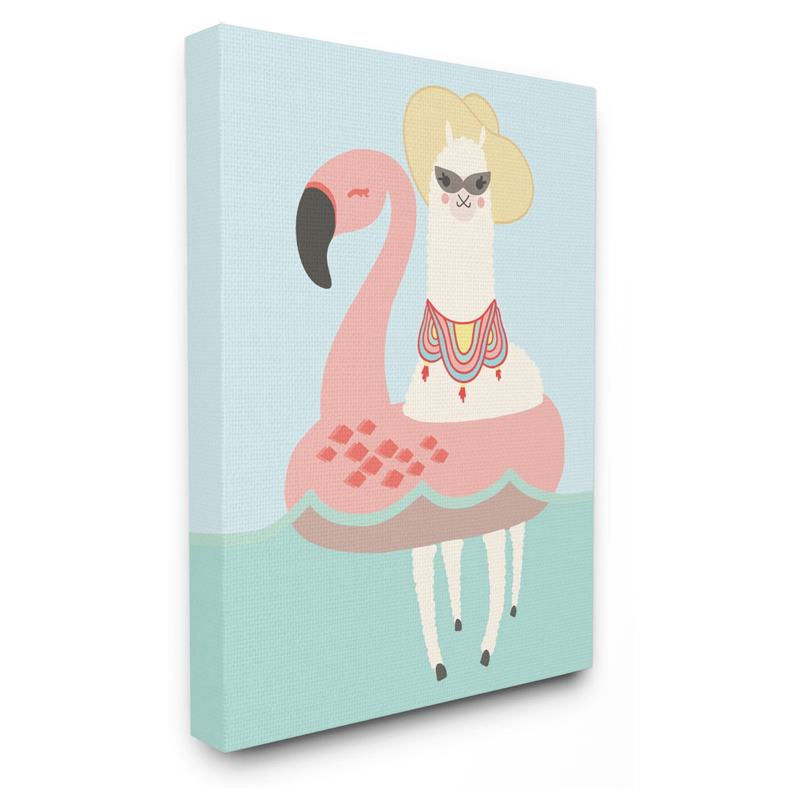 The Kids Room by Stupell Cartoon Glam Llama In a Flamingo Float Stretched Canvas Wall Art, 16 x 1.5 x 20