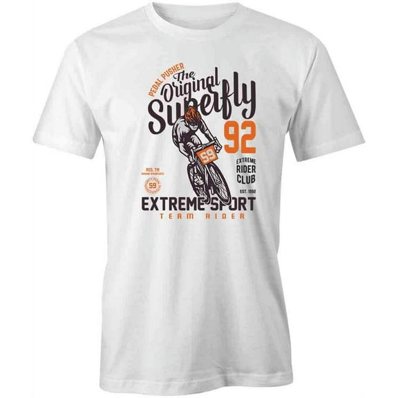 Superfly Extreme Rider Bicyle T-Shirt | Cool Cycling White Tee Gift