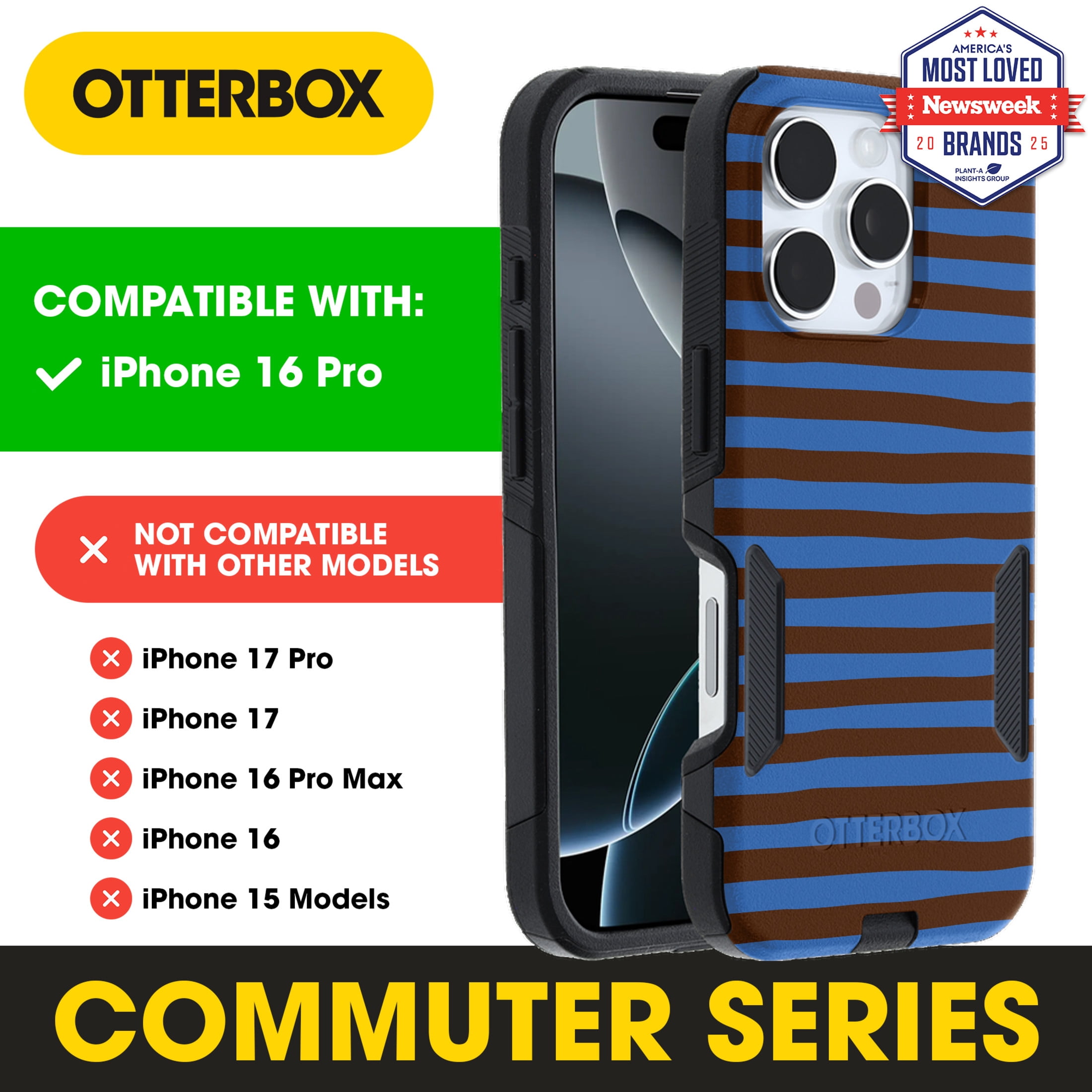OtterBox iPhone 16 Pro (Only) – Commuter Series Case – Built-In MagSafe – Thin, Dual-Layer, Pocket-Friendly, Port Cover – Cobalt Espresso