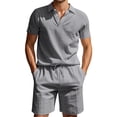 thumbnail image 2 of Short Sets for Men Cotton Linen Short Sleeve Polo Shirt and Shorts 2 Piece Matching Set Lightweight Summer Outfits, 2 of 9