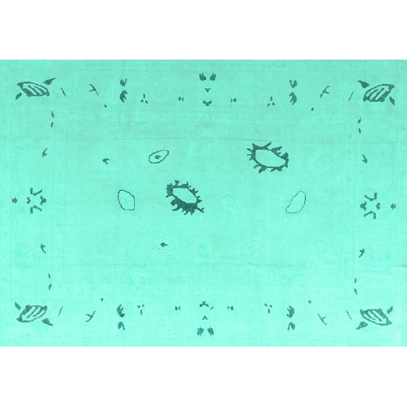 Ahgly Company Machine Washable Indoor Rectangle Oriental Turquoise Blue Traditional Area Rugs, 4' x 6'