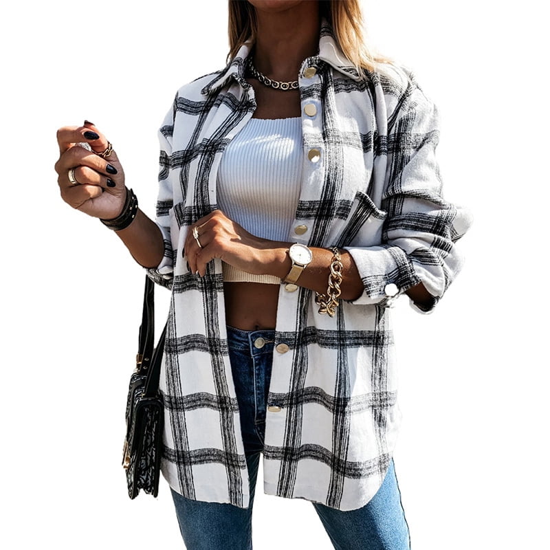 Classic Plaid Button Down Shirt Jacket 