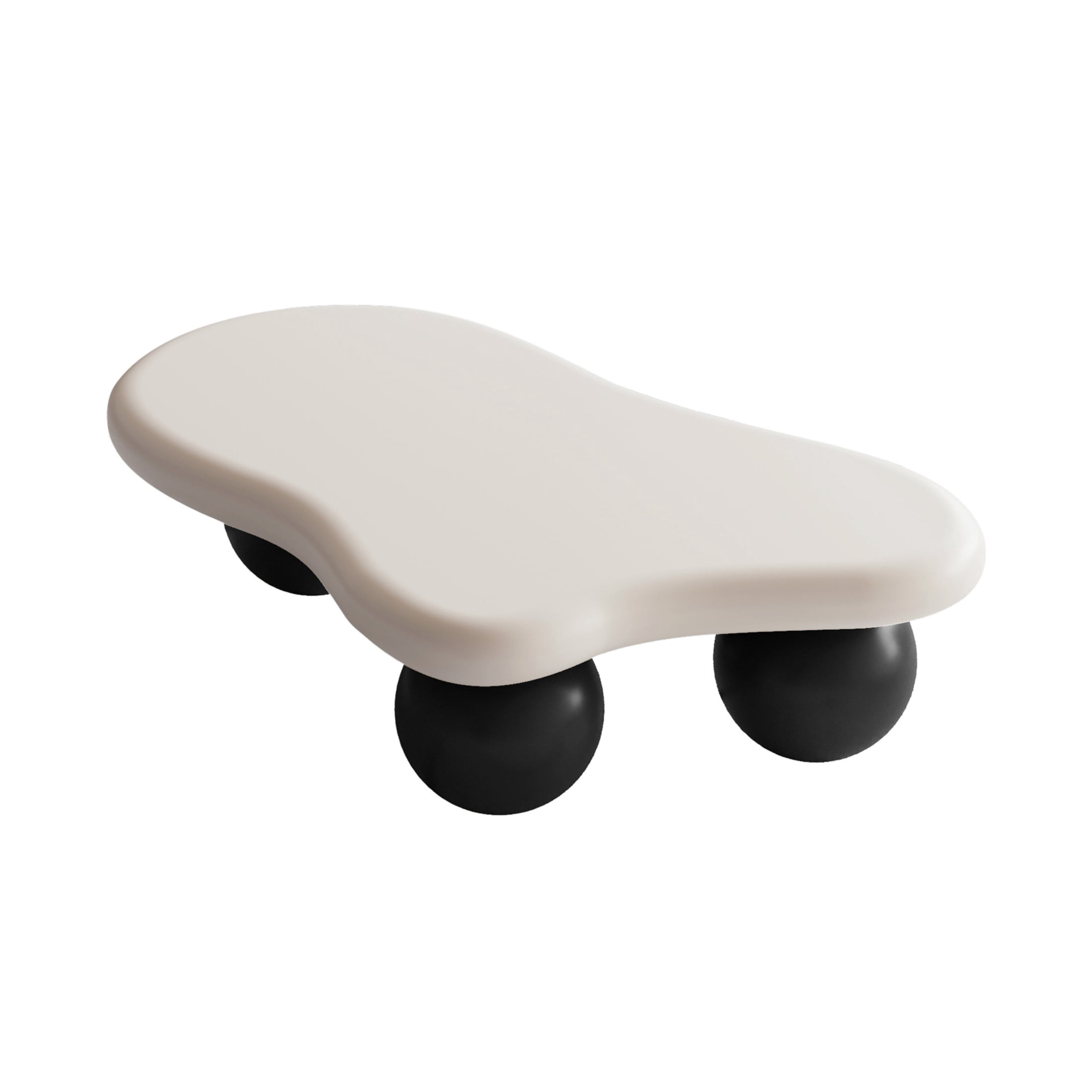 Noble House 40" Cloud Shaped Coffee Table with Ball Legs, Modern Aesthetic Accent Table for Living Room, White Top Black Legs