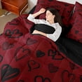 thumbnail image 5 of Feelyou Romantic Love Heart Twin Bedding Sets 7-Piece for Girl, Red Cartoon Bedding Comforter Set, Couple Anniversary Theme Reversible Sheet Sets, Luxury Bedroom Decor, 5 of 8