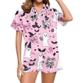 thumbnail image 6 of XIYON Halloween Pajamas Set for Women Ghost Print Short Sleeve Sleepwear Soft Button Down Loungewear Two-Piece Pjs Sets for Holiday Party, 6 of 7