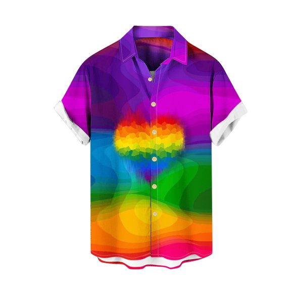 Penkiiy 80s 90s Hawaiian Shirt for Men Vintage Button Down Short Sleeve Big and Tall Shirts Funny Party Disco Outfit L Purple