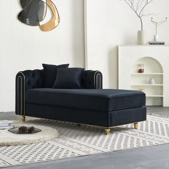 Modern Velvet Chaise Lounge 66.9''W for Living Room, Bedroom, Apartment with 2pcs Toss Pillows