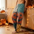 thumbnail image 3 of EANJE Halloween Pajamas for Men Loungewear Sleepwear Wide Leg Pajama Corduroy Pumpkin Ghost Bat Print High Waisted Pj Pant Plus Size Fall Drawstring Lounge Pants with Pockets Orange 2XL, 3 of 5