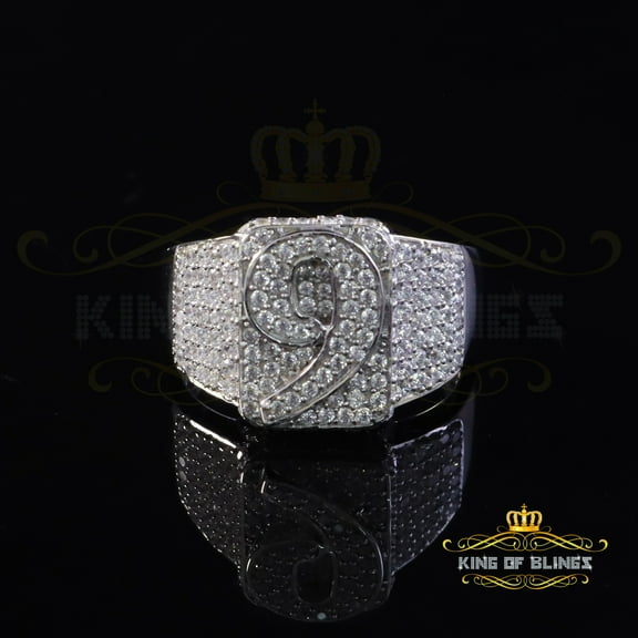 King of Bling's 1.75ct Sterling White Silver Cubic Zirconia NUMBER 9 Silver Men's Ring Size 9