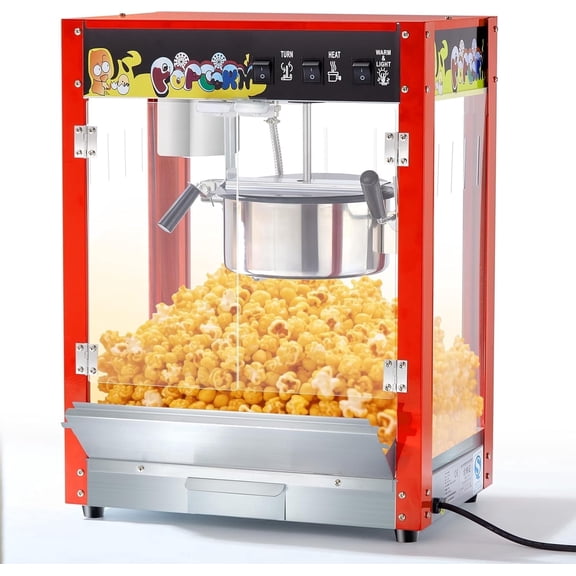 NEORIVER 10 Oz Kettle Commercial Hot Air Popcorn Maker, 60-Cup Countertop Electric Popcorn Popper with 1300W Power, 60W Heating Tube