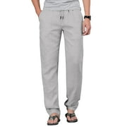 ZHENWEI Mens Cotton Linen Drawstring Pants Elastic Waist Casual Jogger Yoga Pants
