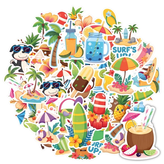 35pcs-50pcs Tropical DIY Stickers Kids Stationery Beach Summer Decals for Laptops Suitcases Guitars