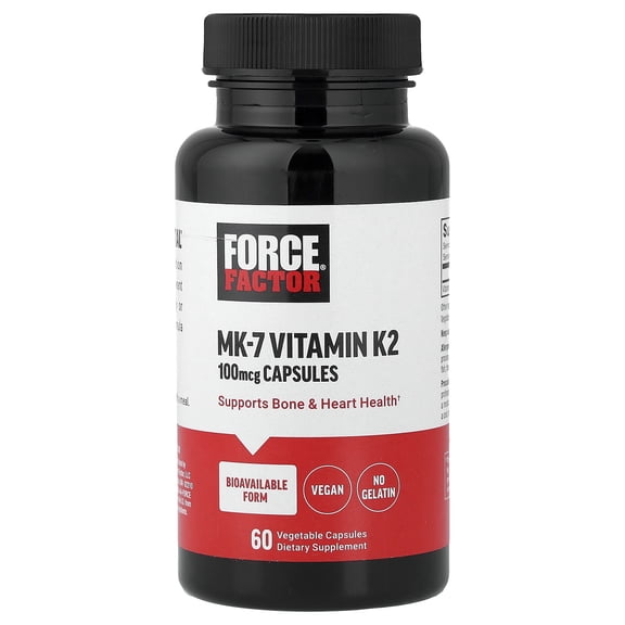 Force Factor MK-7 Vitamin K2, 100 mcg, 60 Vegetable Capsules