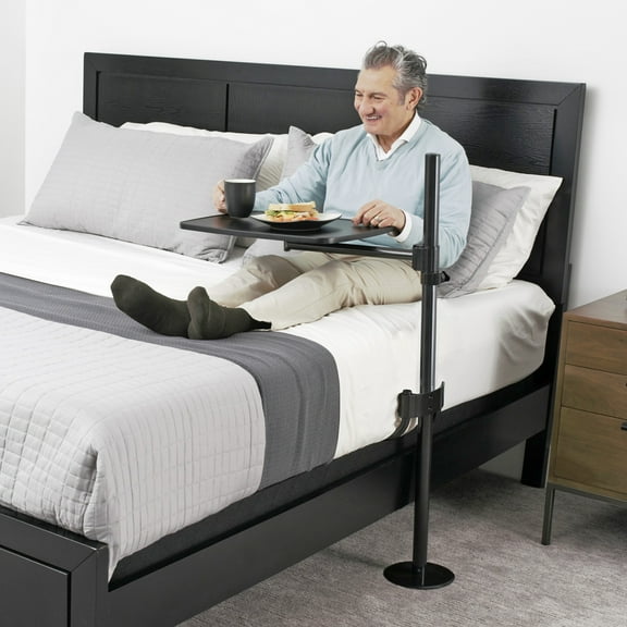 Able Life Universal Overbed Table, Adjustable Bedside Table, Swivel Tray & Laptop Desk, Black