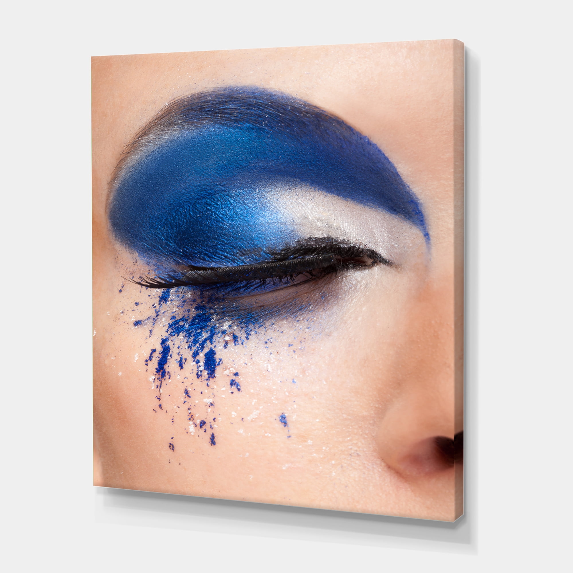 Designart ' Closed Woman Eye With Blue Fantasy Make Up ' Modern Canvas Wall Art Print