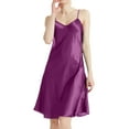 thumbnail image 2 of Women's Satin Nightgown, Spaghetti Strap V Neck Slim Fit Slip Dress, Knee Length Chemise for Sleep, Romantic Nights, Honeymoon and Special Occasions-Purple, 2 of 5
