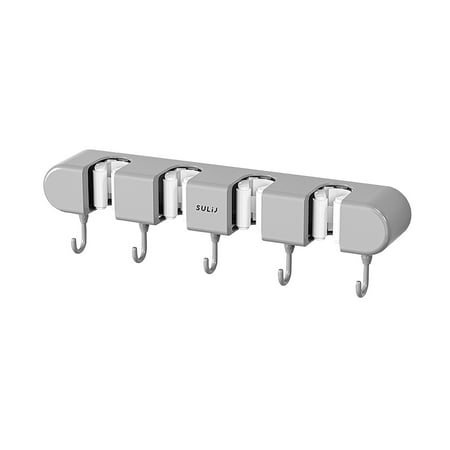 

Li HB Store Punch Free Multifunctional Mop Holder Bathroom Mop Hook Hanger Non Perforated Wall Hanging Bathroom Mop Storage Rack Household Storage clearance Gray