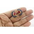 thumbnail image 3 of Blue Sapphire Quartz and Ruby 925 Sterling Silver Flower Stud Earrings - Wedding Gemstone Gift - Solid Gold Jewelry, 3 of 8