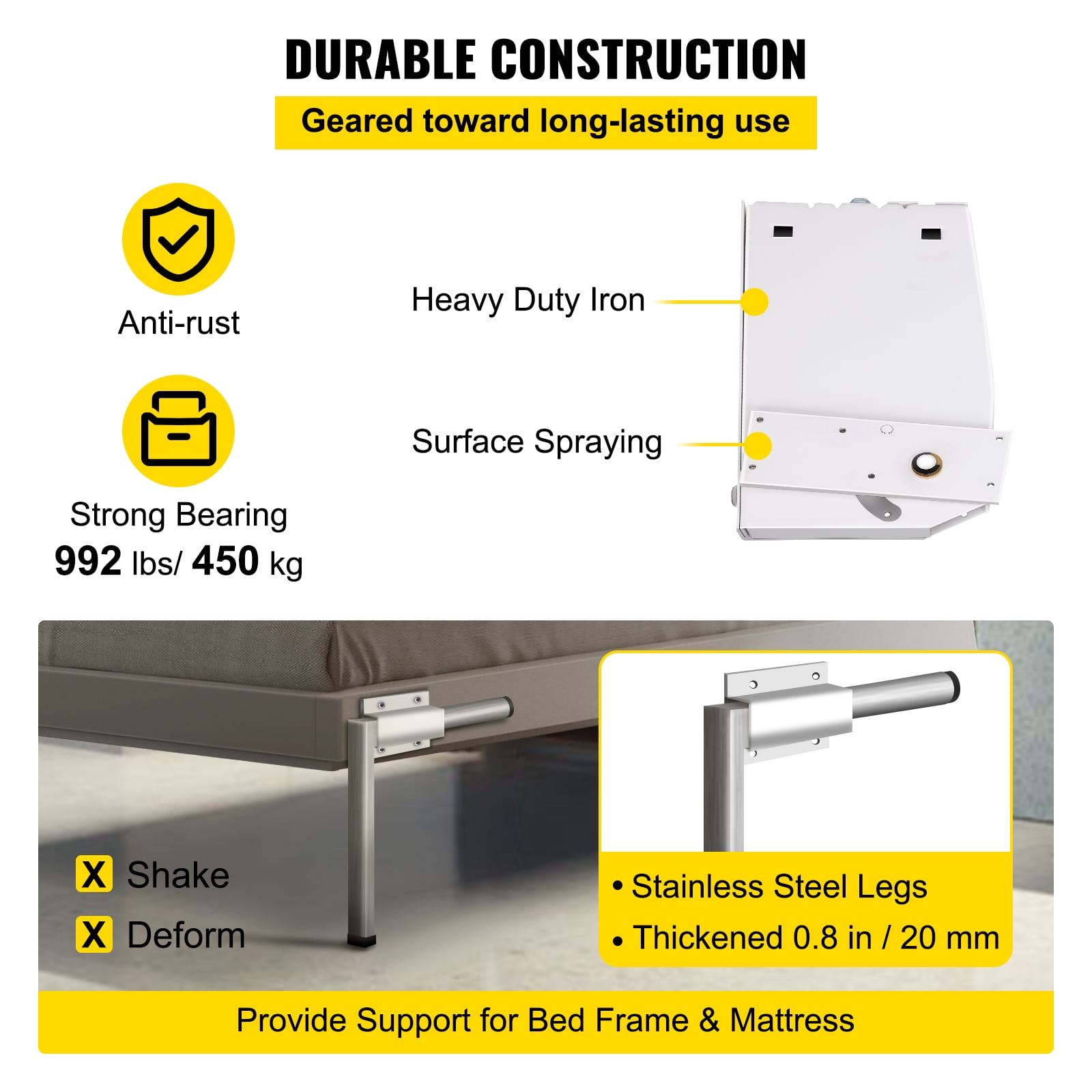 BENTISM DIY Murphy Bed Hardware Kit Vertical Mounting Wall Bed Springs Mechanism Heavy Duty Bed Support Hardware DIY Kit for King Queen Bed (Vertical)