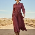 thumbnail image 6 of CIENVNSTG Fashionable Retro V-Neck Long Sleeve Maxi Dress Elegant Skirt High Waist Comfortable Long Dress Red S, 6 of 8