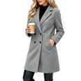 thumbnail image 2 of QIYAGBSA Double Breasted Peacoats for Women Mid Length Wool Look Long Sleeve Coat with Pockets for Fall Winter Cold Days, 2 of 8