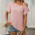 thumbnail image 6 of AherBiu Boho Tops for Women Short Sleeve Eyelet Hole One-Shoulder Summer Beach Vacation Shirts Blouse, 6 of 7